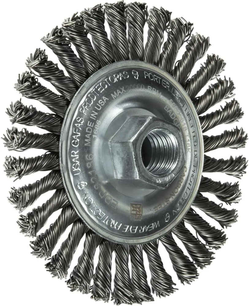 PFERD 4" Power Knot Wheel Brush with Stringer Bead Twist, Threaded Hole, Carbon Steel Bristles, 0.020" Wire Size