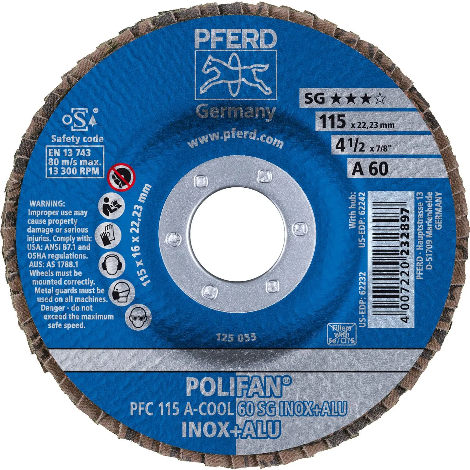 Pferd 62232 4-1/2 X 7/8 Polifan SG A-cool Conical 60g