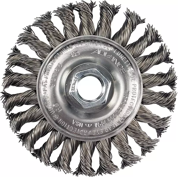 PFERD 82478 Power Knot Wheel Brush with Full Cable Twist, Threaded Hole, Narrow Face, Carbon Steel Bristles, 6" Diameter