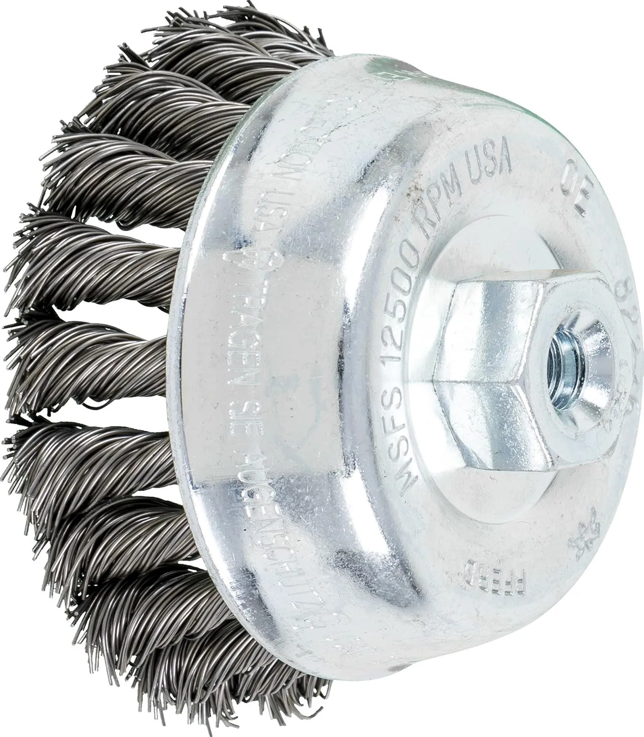 PFERD Single Row Power Knot Cup Wire Brush with External Nut and Standard Twist (Threaded Hole 5/8-11)