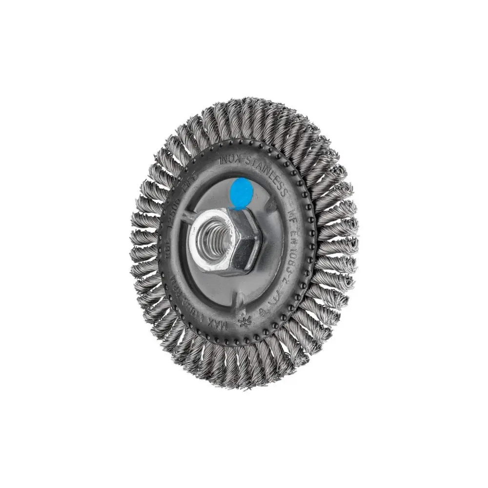 Pferd 82608 Power Knot Wheel Brush with Stringer Bead Twist, Threaded Hole, Stainless Steel Bristles, 4-7/8" Diameter