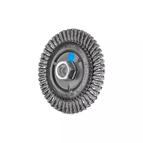 Pferd 82608 Power Knot Wheel Brush with Stringer Bead Twist, Threaded Hole, Stainless Steel Bristles, 4-7/8" Diameter