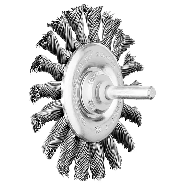 Pferd 82917 Power Stem Mounted Standard Knot Wire Wheel Brush, Round Shank, Carbon Steel Bristles, 3" Diameter