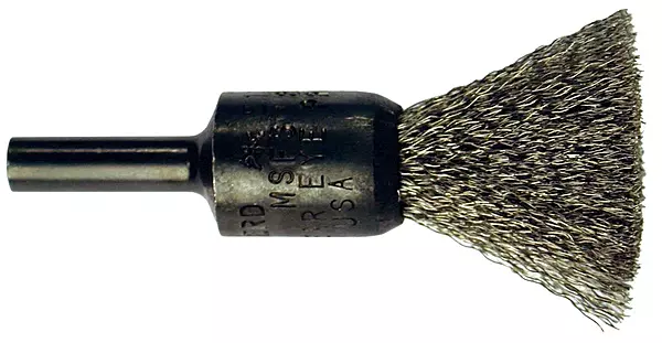 PFERD 82991 Stem Mounted Power Crimped Wire End Brush, Round Shank, Stainless Steel Bristle, 1" Diameter, 0.006" Wire Size