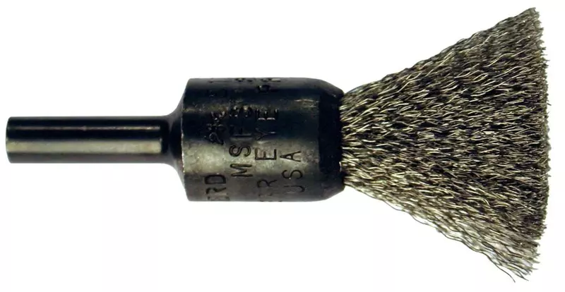 PFERD 82991 Stem Mounted Power Crimped Wire End Brush, Round Shank, Stainless Steel Bristle, 1" Diameter, 0.006" Wire Size