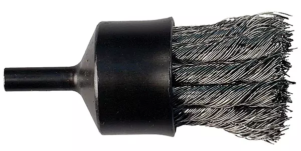 Pferd 83098 Stem Mounted Power Knot Wire End Brush with Coated Flared Cup, Round Shank, Stainless Steel Bristle, 1" Diameter