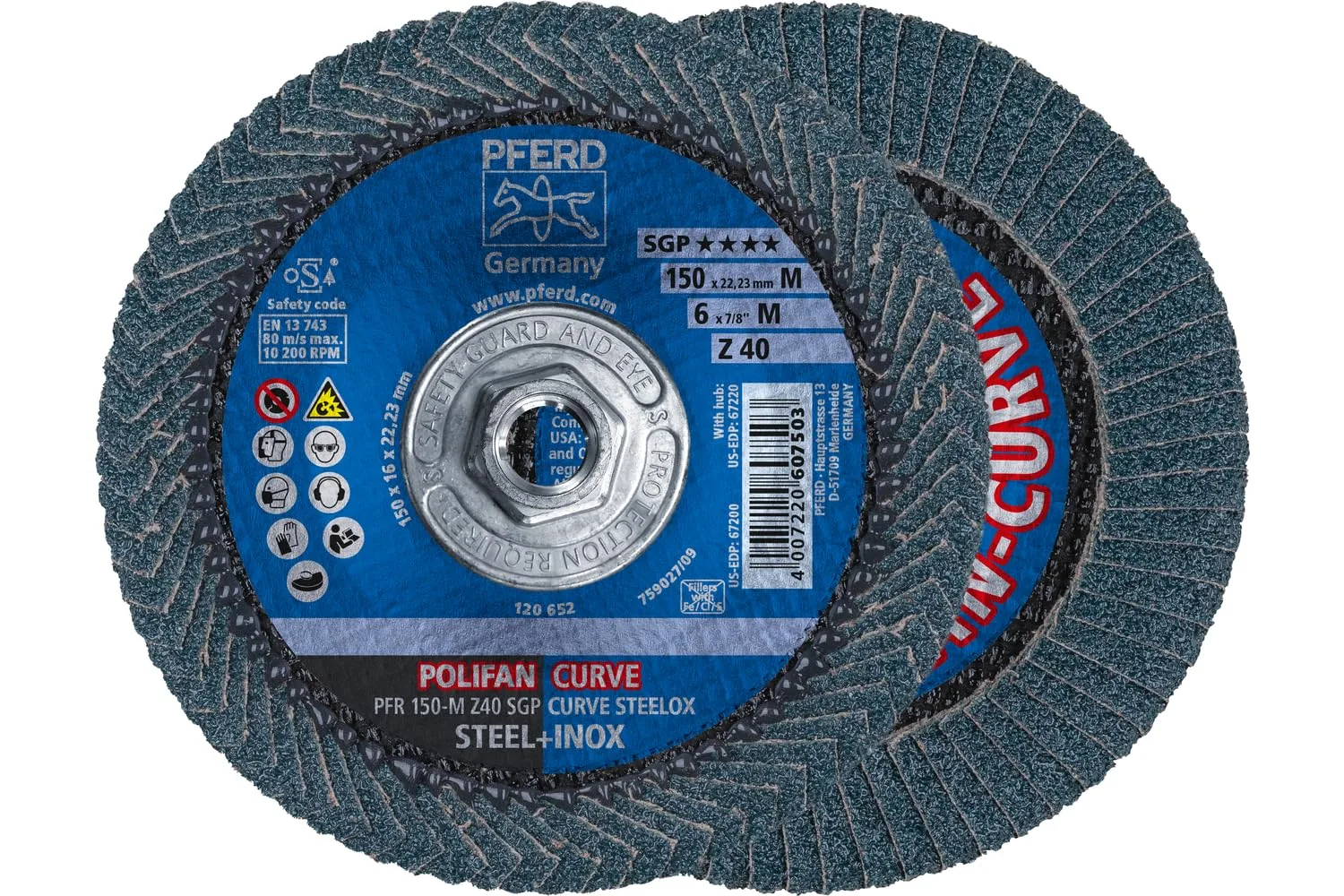 PFERD POLIFAN®-Curve Radial Type Flap Disc - 6" x 7/8" Thread, 40 Grit Zirconia