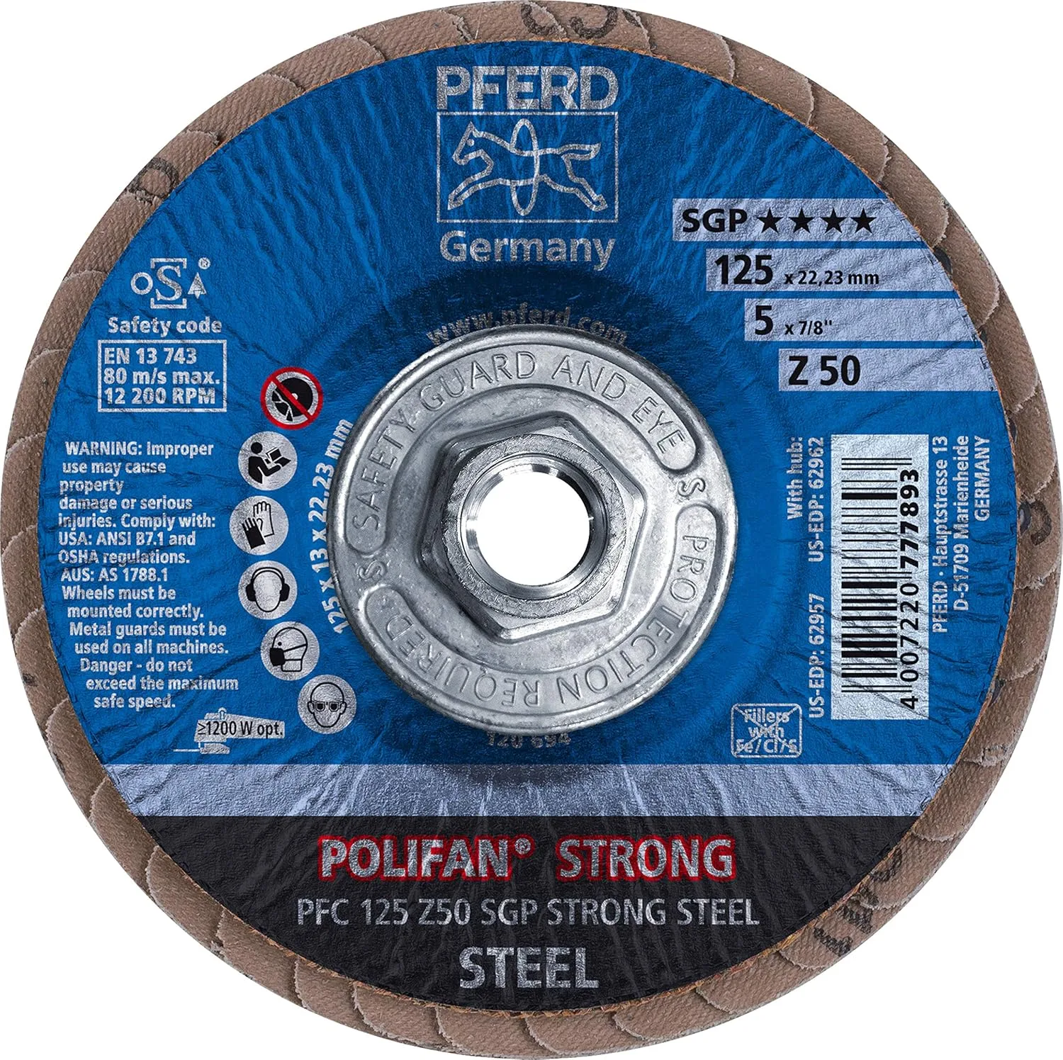 4-1/2" POLIFAN®-Strong Flap Disc SGP, Conical, 50 Grit Zirconia - 5/8-11 THD. 4-1/2 Inches 50 5/8-11 Inches Threaded Hole