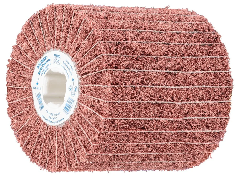 PFERD 43113 POLINOX PNZ Non-Woven Abrasive Finishing Drum, Aluminum Oxide A, 4" Diameter x 4" Width, 3/4 Arbor Hole