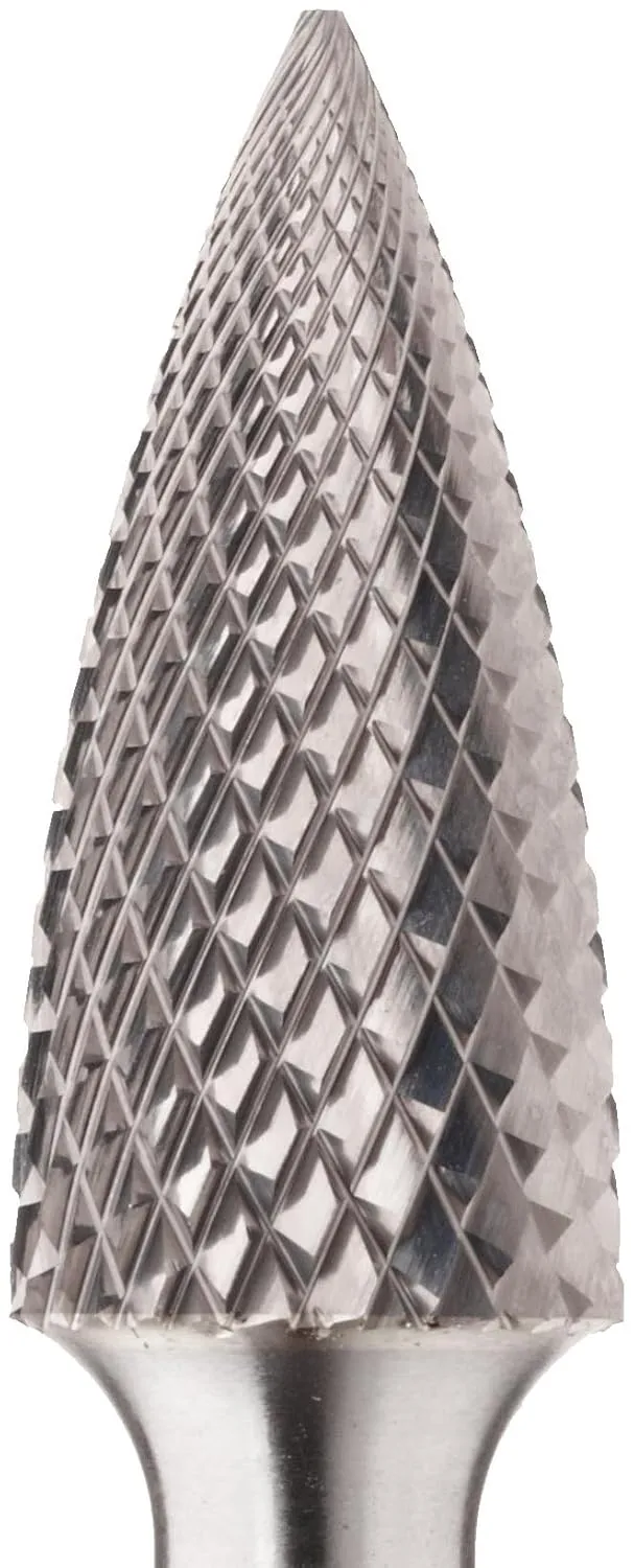 Tough Carbide Bur - Tree Shape (Pointed) DBL Cut (3R) - 3/8" x 3/4" x 1/4" Shank