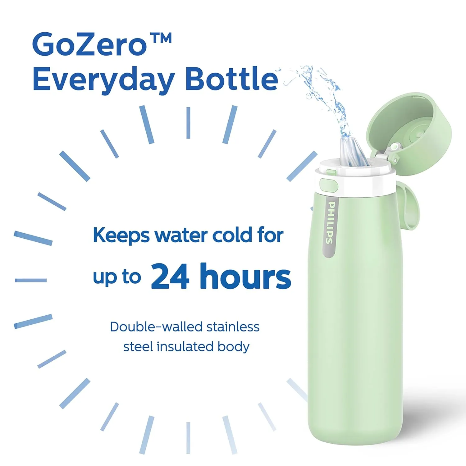 PHILIPS GoZero Everyday Insulated Stainless-Steel Water Bottle With Filter