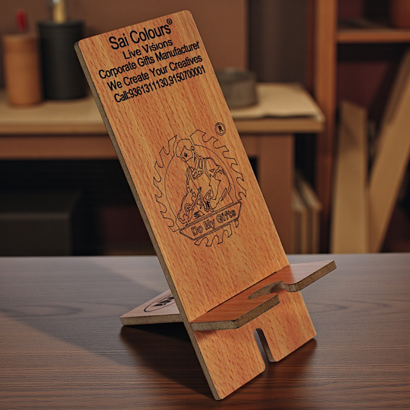 Personalized Wooden Mobile Phone Stand - Laser Engraved