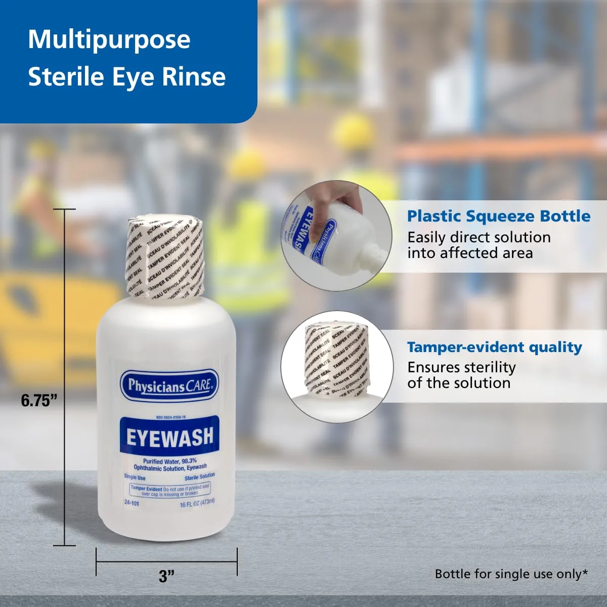 PhysiciansCare Eye Wash Solution, Sterile Isotonic Buffered Solution for Flushing & Irrigating Eyes