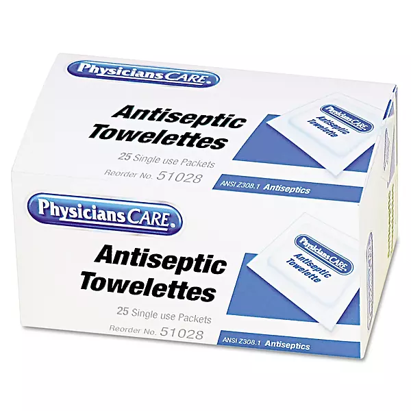 PhysiciansCare First Aid Antiseptic Towelettes, Box of 25 Individually Wrapped