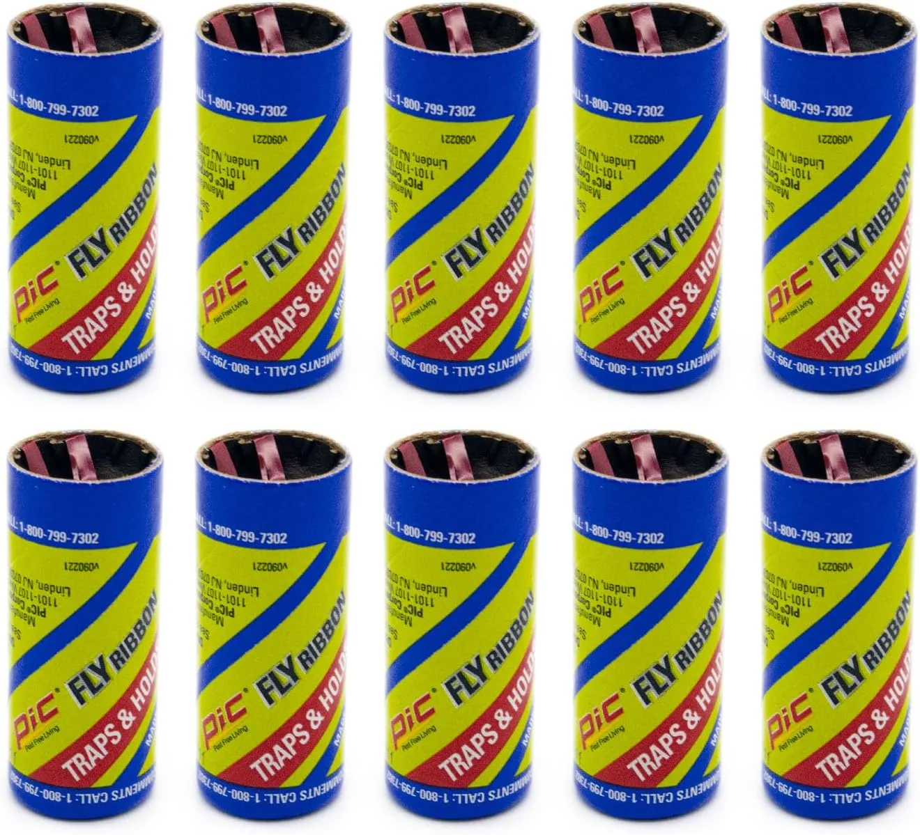 PIC FR10B 69060216325 Fly Ribbons Fruit Fly Traps for Indoors and Outdoors, Bug Trap for Winged Insects, Set of 10