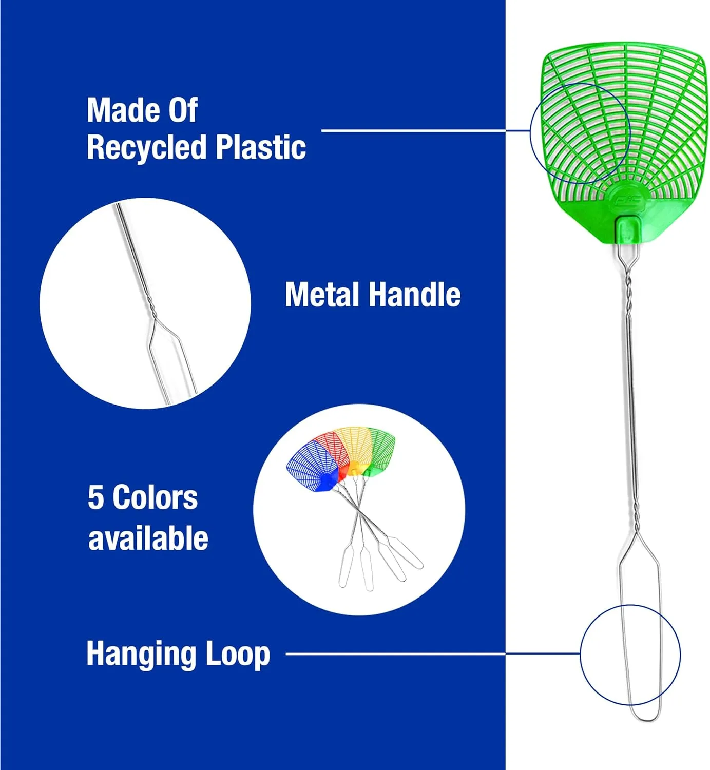 PIC Wire Handle Fly Swatters, Assorted Colors, Pack Of 2 Swatters
