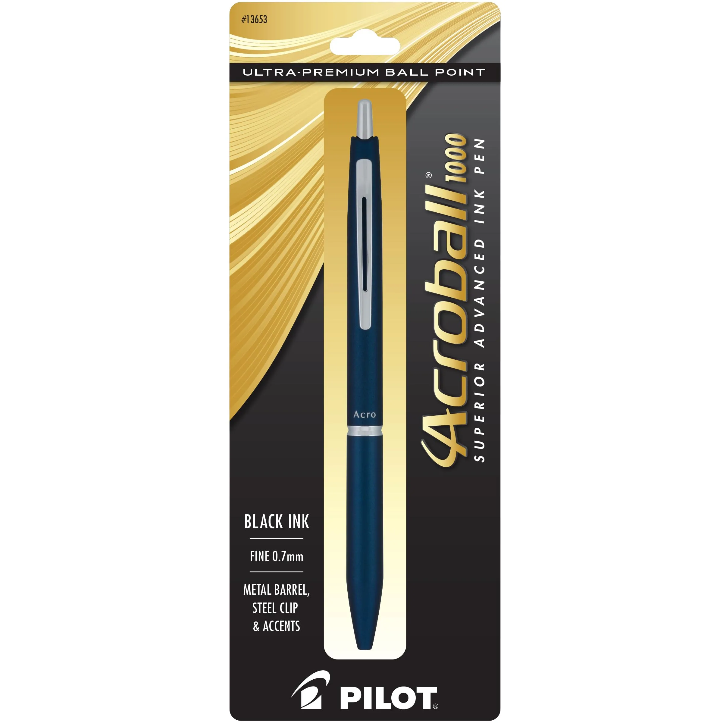 Pilot Acroball 1000 Ultra-Premium Ballpoint Pen, 0.7mm Fine, Navy Barrel, Black Ink