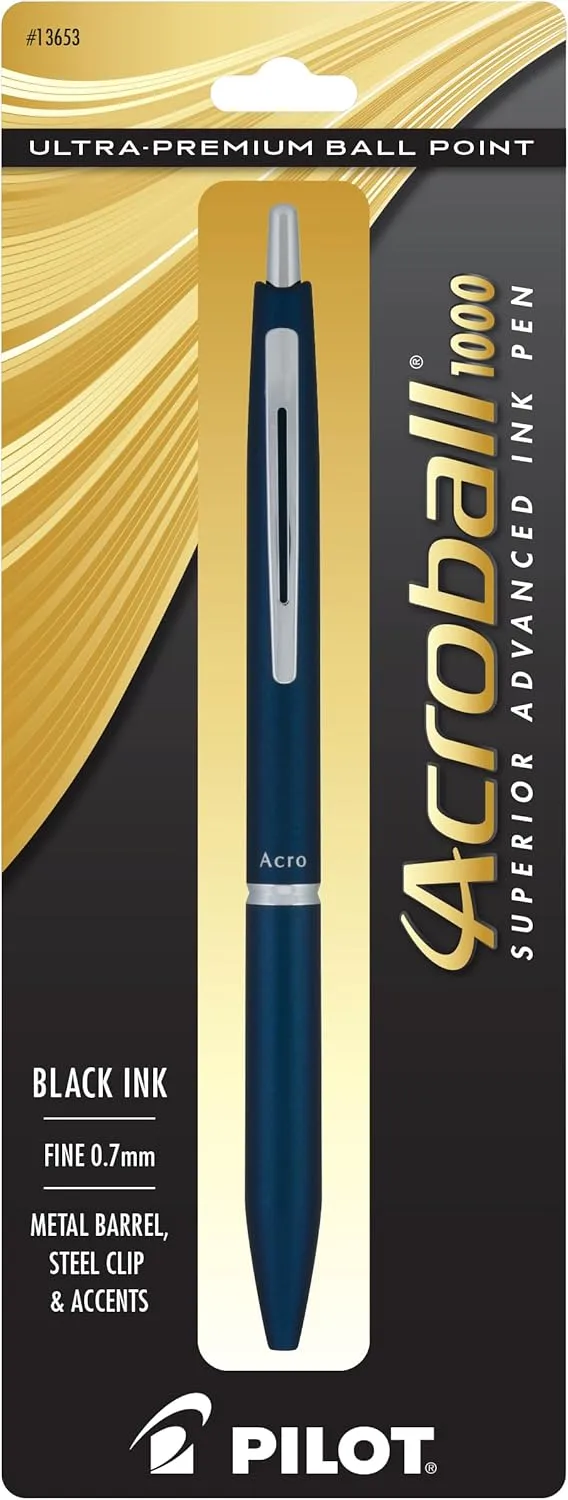 Pilot Acroball 1000 Ultra-Premium Ballpoint Pen, 0.7mm Fine, Navy Barrel, Black Ink