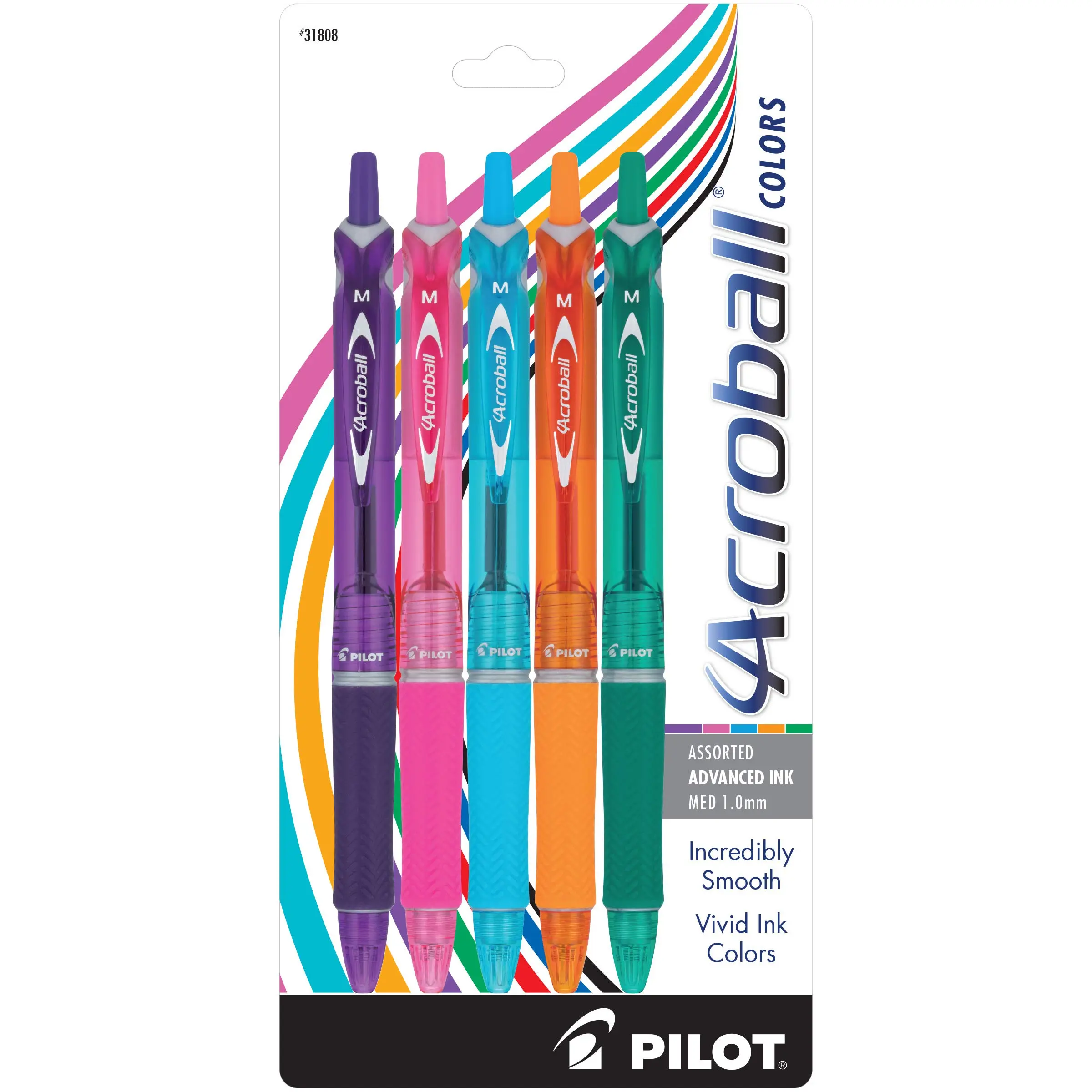 PILOT Acroball Colors Advanced Ink Refillable Retractable Ballpoint Pens, Medium 1.0 mm