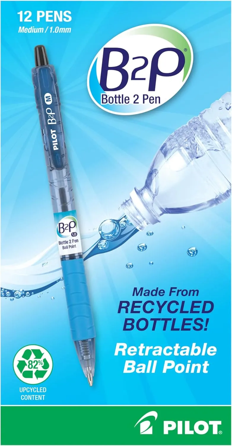 Pilot® B2P "Bottle To Pen" Retractable Ballpoint Pens, Medium Point, 1.0 mm, 86% Recycled, Translucent Blue Barrels