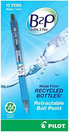 Pilot® B2P "Bottle To Pen" Retractable Ballpoint Pens, Medium Point, 1.0 mm, 86% Recycled, Translucent Blue Barrels