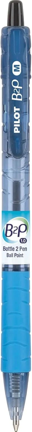 Pilot® B2P "Bottle To Pen" Retractable Ballpoint Pens, Medium Point, 1.0 mm, 86% Recycled, Translucent Blue Barrels