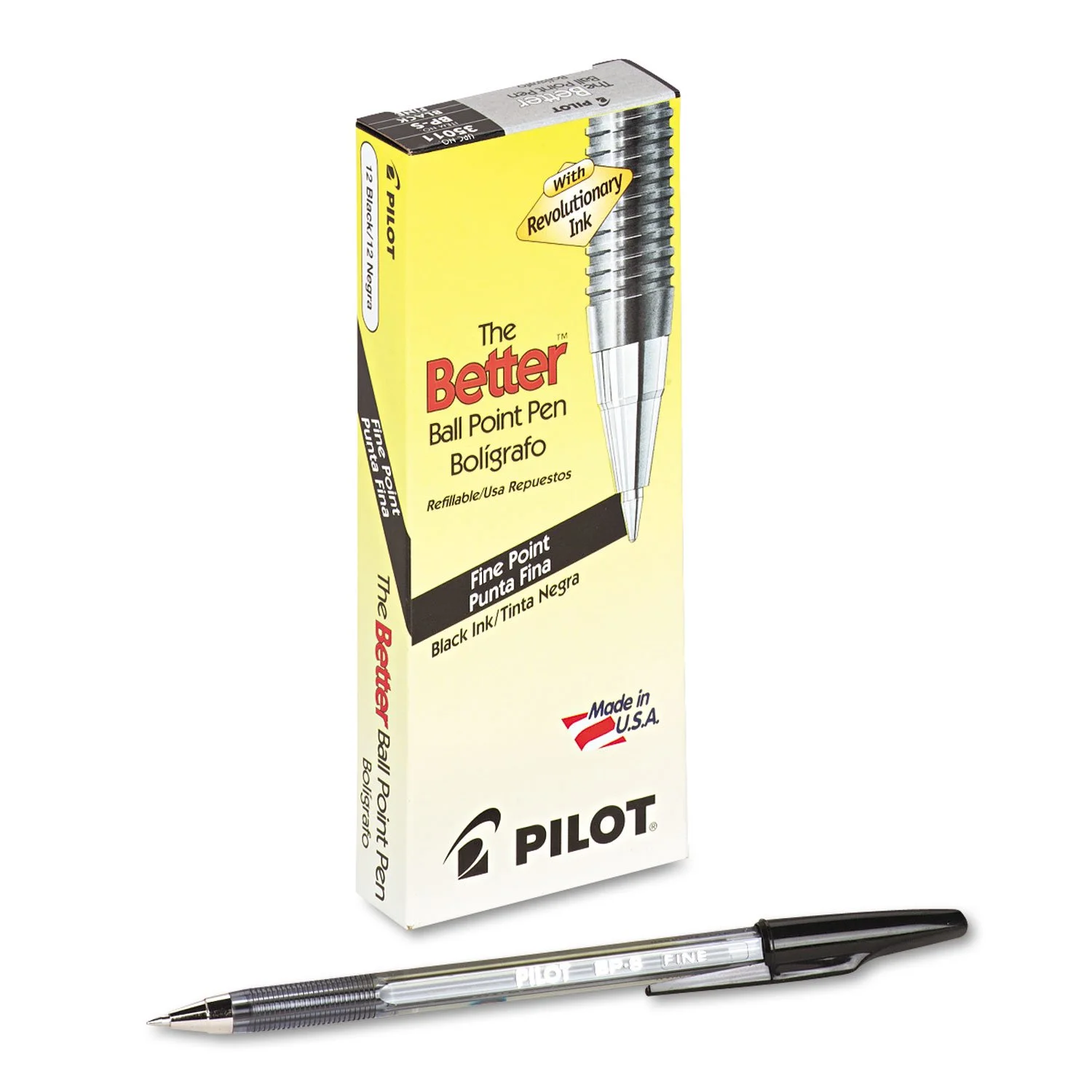 PILOT The Better Ballpoint Pen, Fine Point 0.7mm, Black Ink, 12-Pack