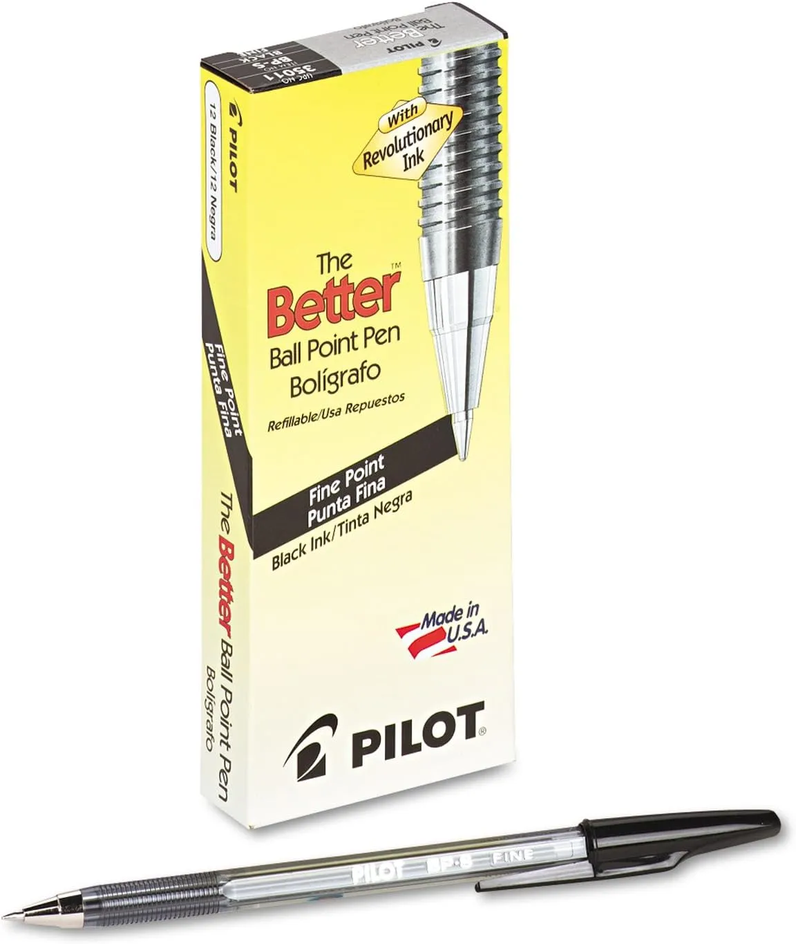 PILOT The Better Ballpoint Pen, Fine Point 0.7mm, Black Ink, 12-Pack