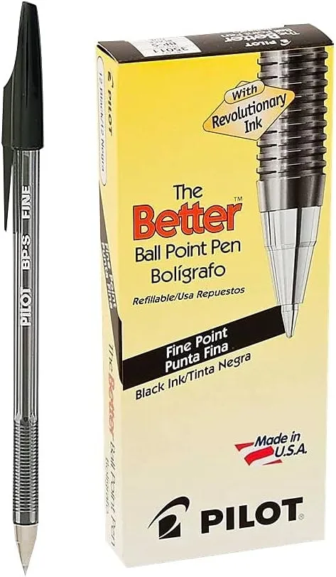 PILOT The Better Ballpoint Pen, Fine Point 0.7mm, Black Ink, 12-Pack
