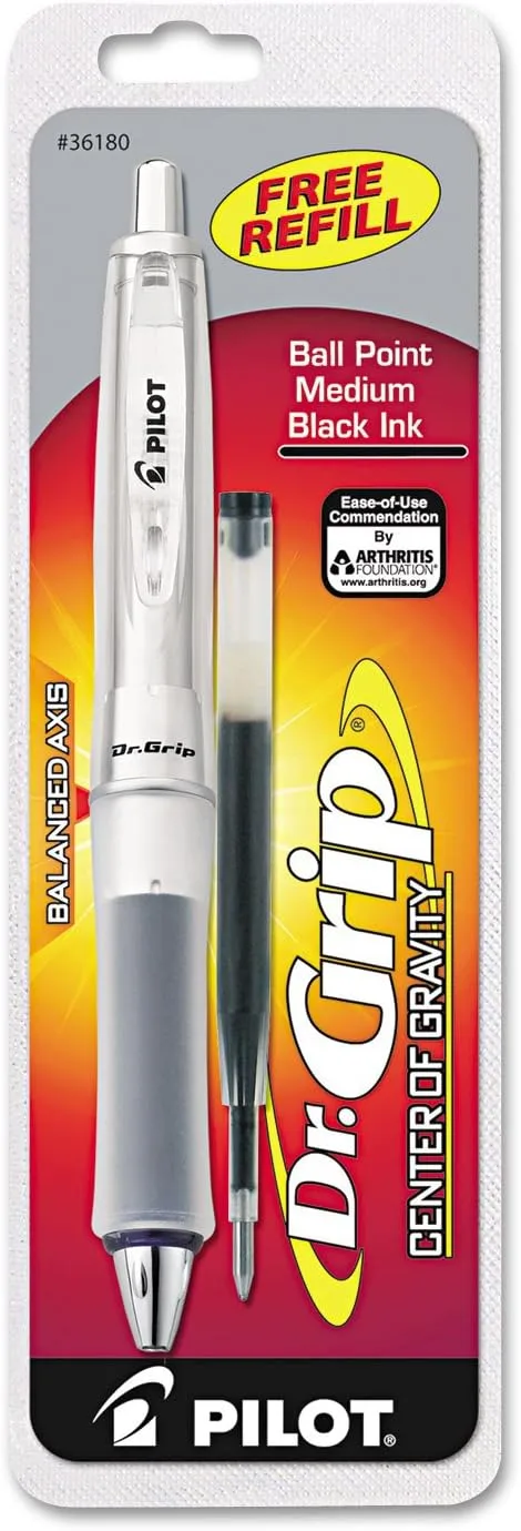 PILOT Dr. Grip Center of Gravity Refillable & Retractable Ballpoint Pen, Medium, Charcoal Grip, Black Ink (36180)
