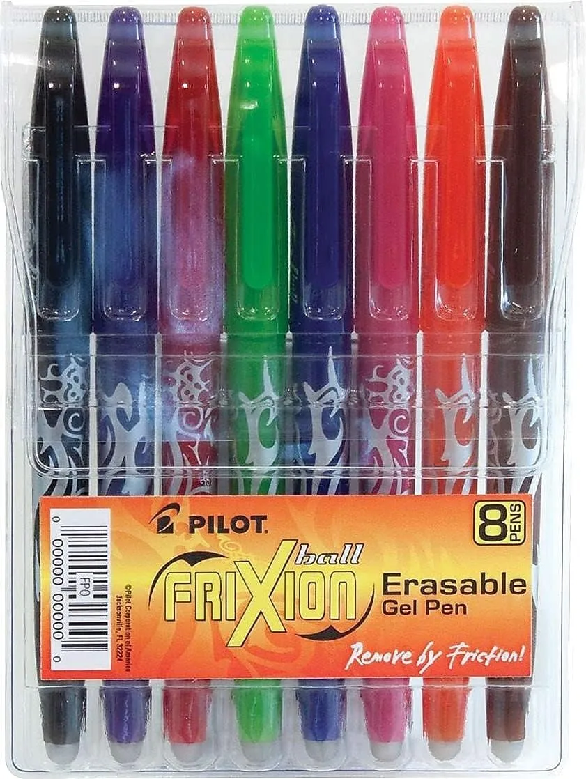 Pilot FriXion Ball Erasable & Refillable Gel Pens, 0.7 mm, Pack of 8, Assorted Colors