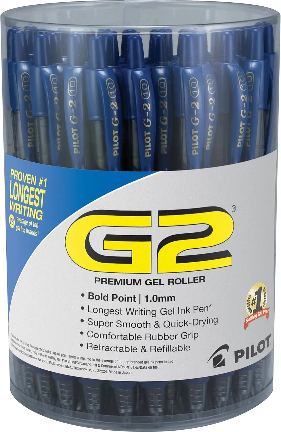 PILOT G2 Premium Gel Pen, Retractable, 1.0 mm Bold, Blue, 36 Count