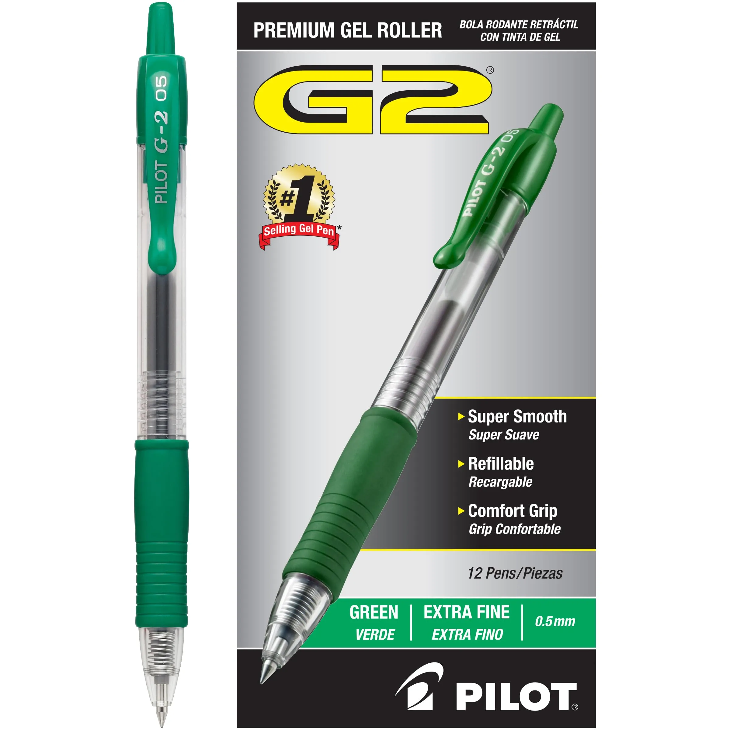 PILOT G2 Premium Gel Roller Pens, Extra Fine 0.5 mm, Pack of 12