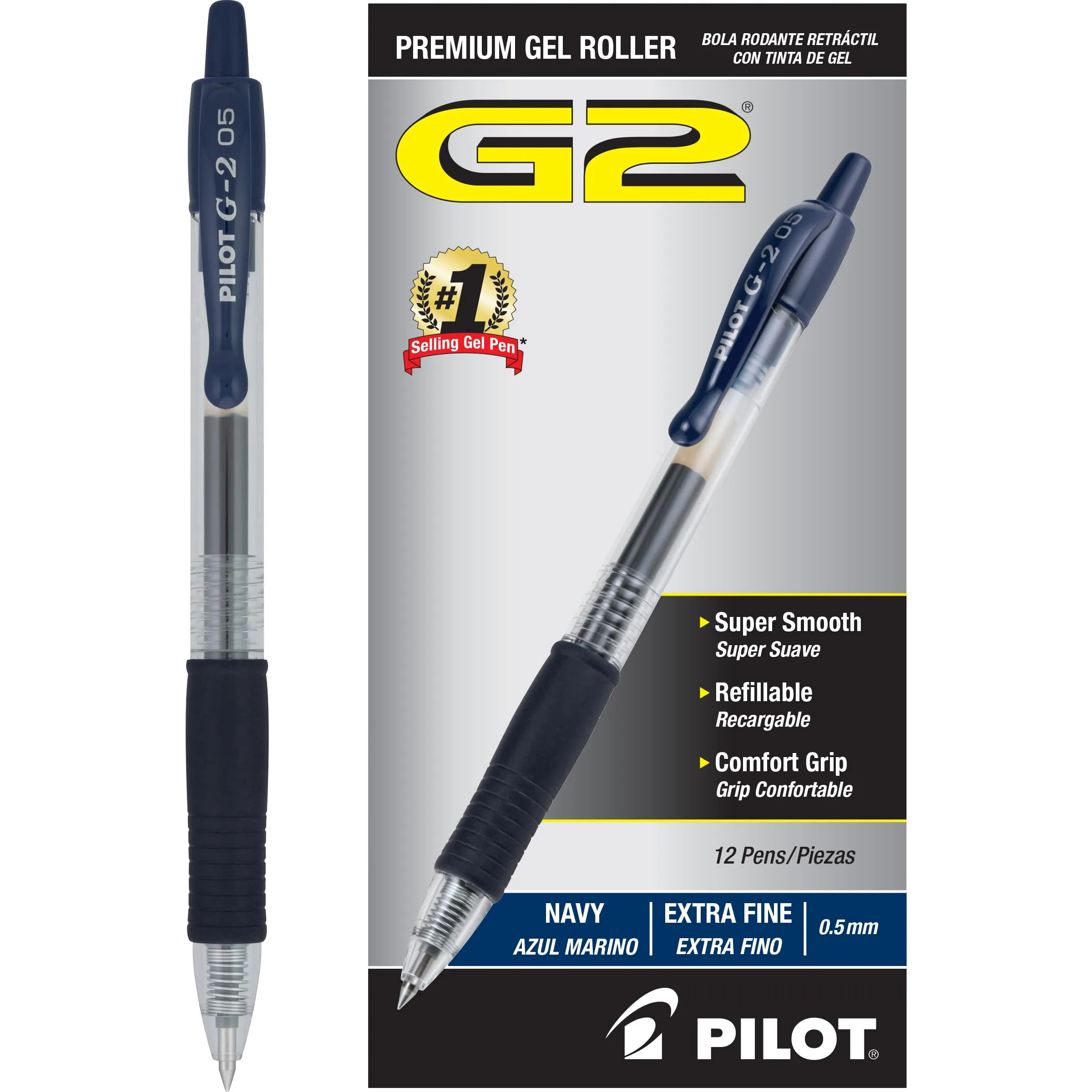 PILOT G2 Premium Gel Roller Pens, Extra Fine 0.5 mm, Pack of 12