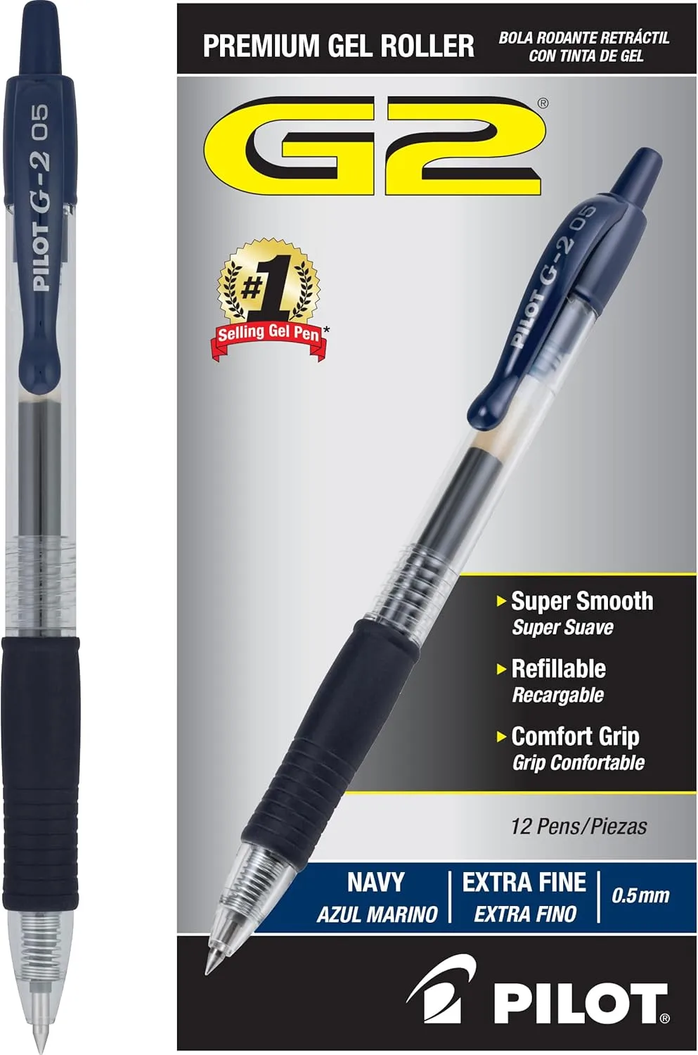 PILOT G2 Premium Gel Roller Pens, Extra Fine 0.5 mm, Pack of 12