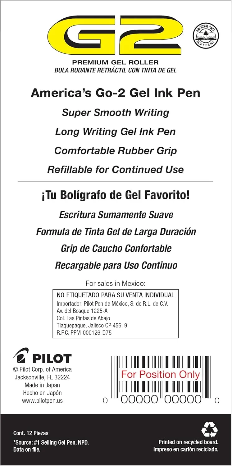 PILOT G2 Gel Roller Pens, Retractable, Refillable