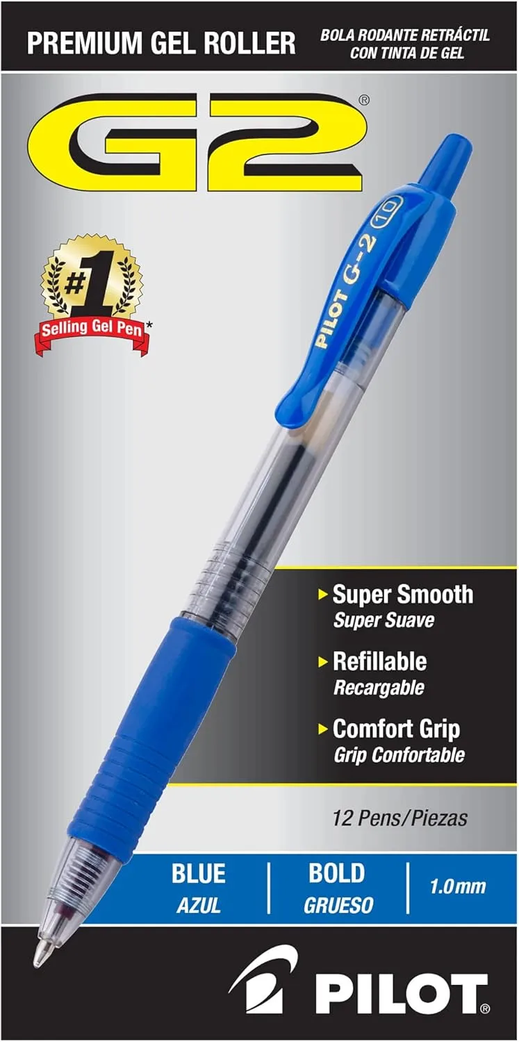 PILOT G2 Gel Roller Pens, Retractable, Refillable