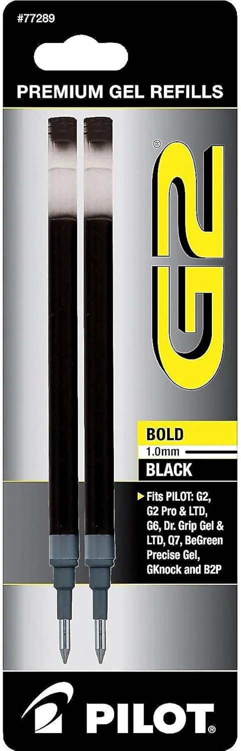 Pilot G2 Gel Ink Refills, Bold Point 1.0mm, Black Ink, Pack of 2