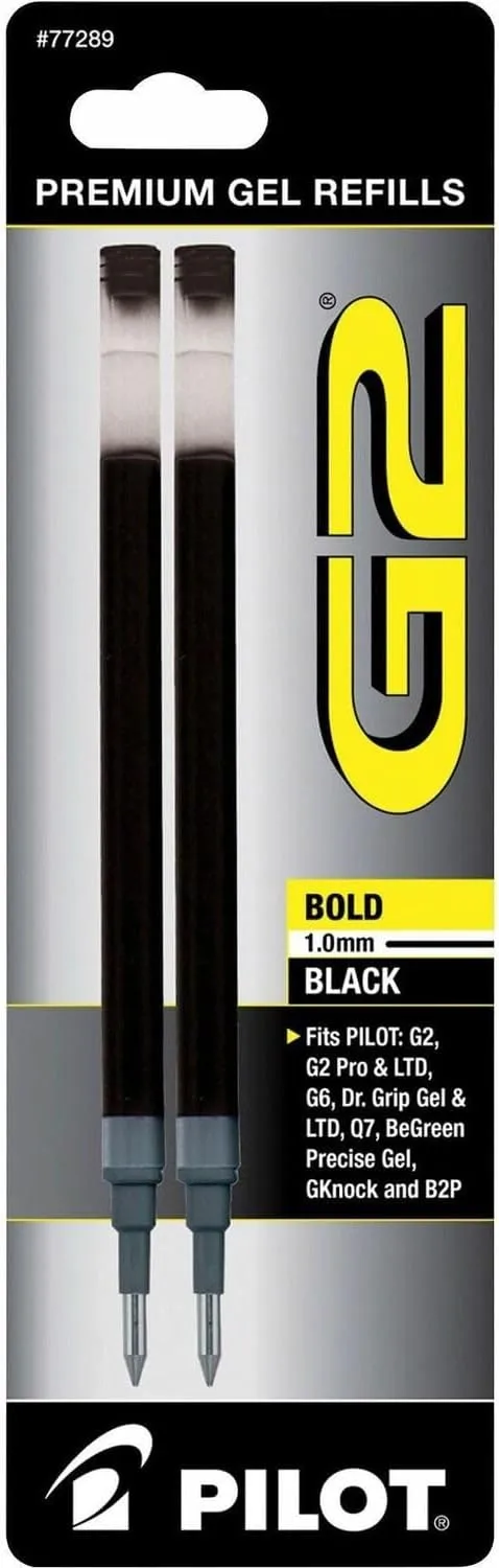 Pilot G2 Gel Ink Refills, Bold Point 1.0mm, Black Ink, Pack of 2