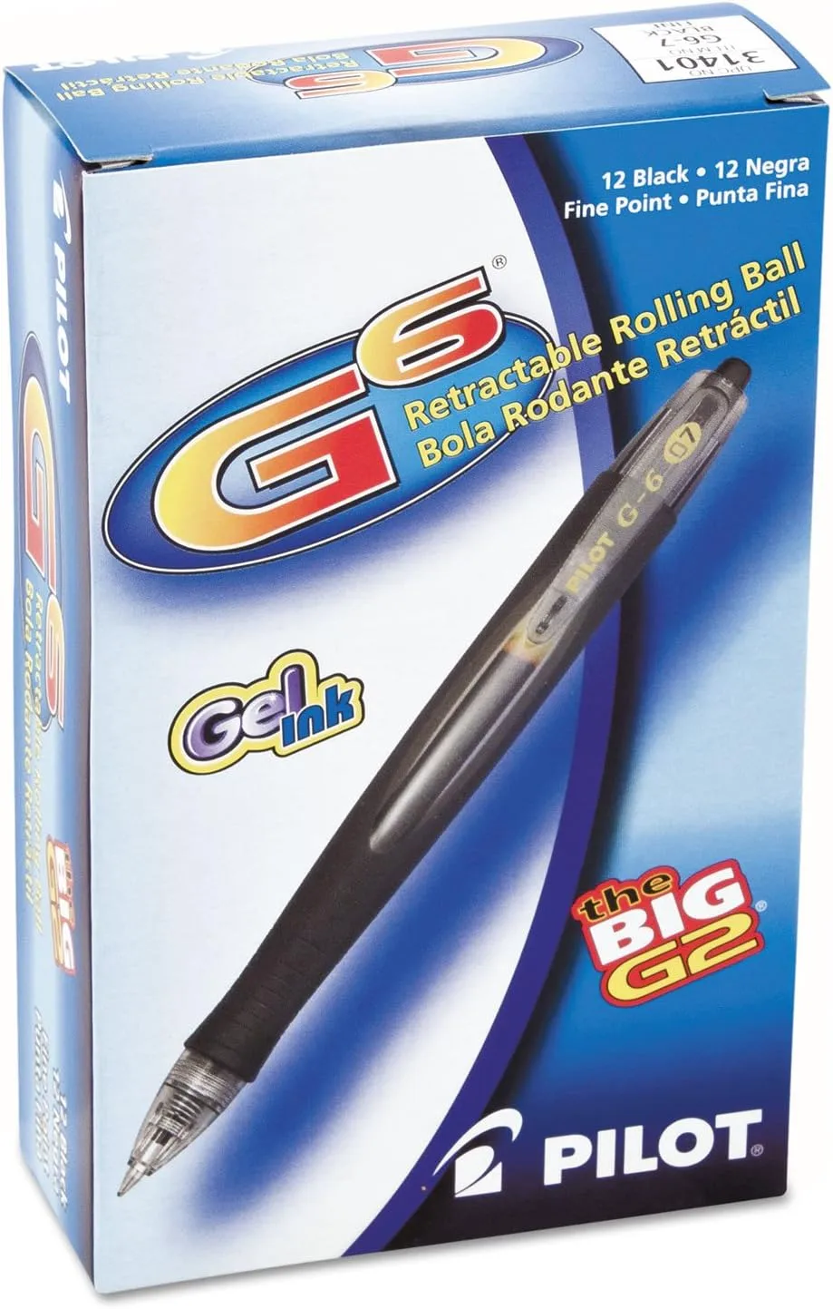 Pilot G6 Premium Gel Roller Pens, 0.7mm Fine, Black, Pack of 12