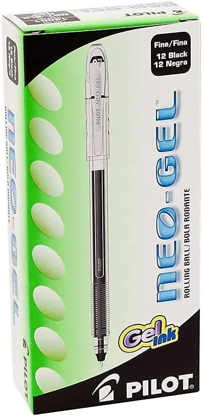 Pilot Neo-Gel Roller Ball Stick Pens, Black Ink, Fine Point, 12-Pack (14001) Black 12 Count (Pack of 1)