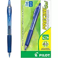 Pilot, Precise BeGreen, Refillable & Retractable Gel Roller Pens, Fine Point 0.7 mm, Blue, Pack of 12