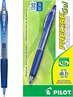 Pilot, Precise BeGreen, Refillable & Retractable Gel Roller Pens, Fine Point 0.7 mm, Blue, Pack of 12