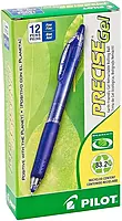 Pilot, Precise BeGreen, Refillable & Retractable Gel Roller Pens, Fine Point 0.7 mm, Blue, Pack of 12