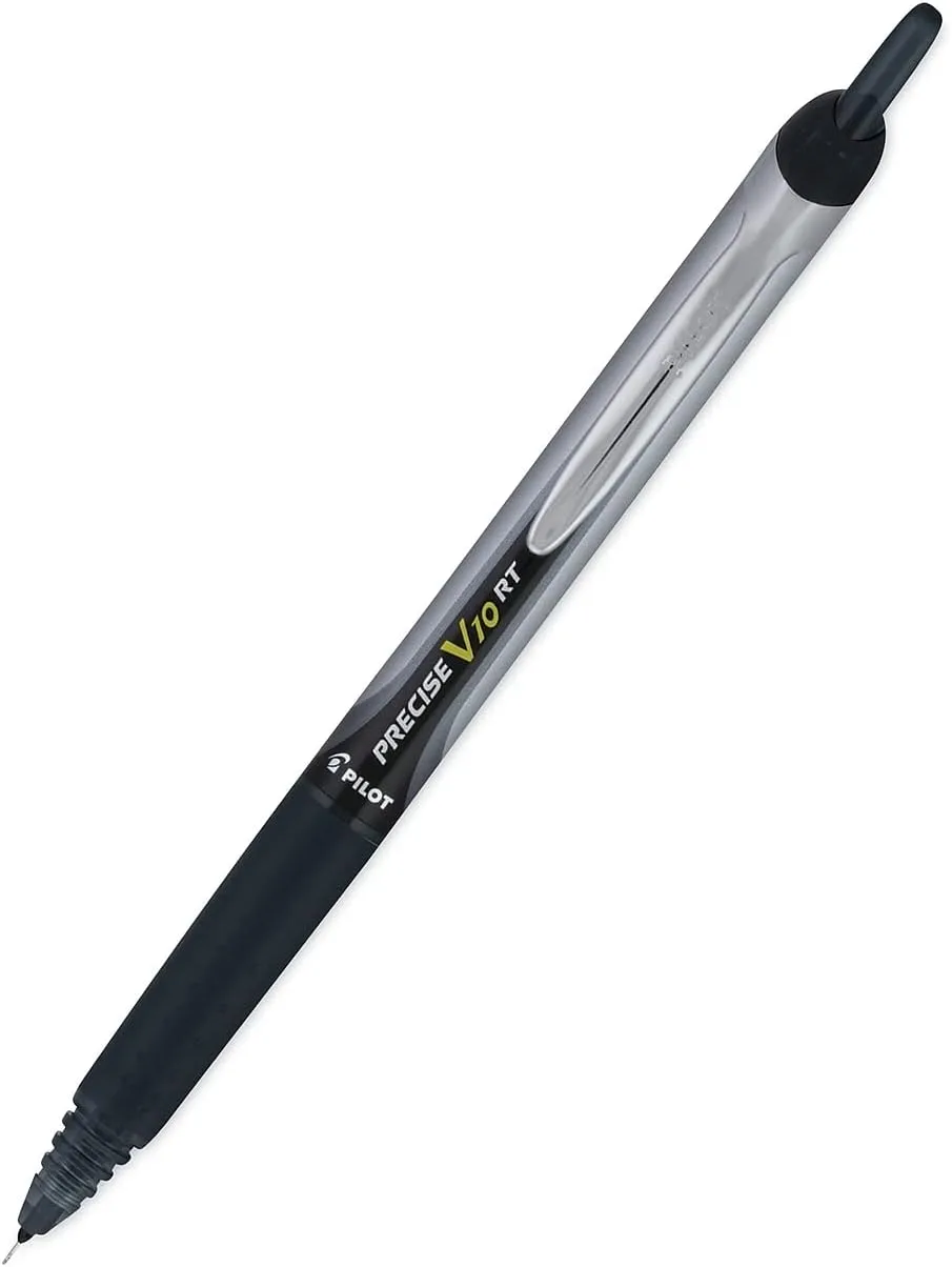 Pilot Precise V10 RT Retractable Rolling Ball Pens, 1.0 mm Bold, Black Ink, Pack of 12