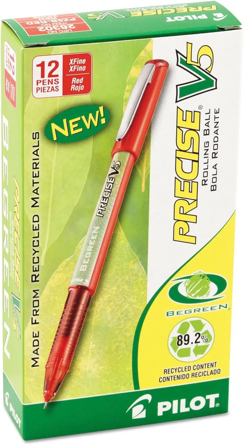 PILOT Precise V5 BeGreen Capped Rollerball Pens, Extra-Fine 0.5 mm