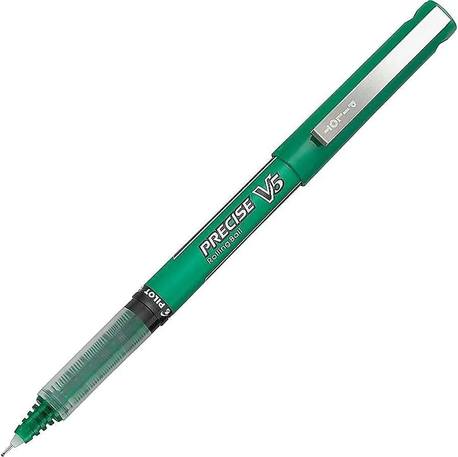 Pilot Precise V5 Rollerball Pens, 0.5mm, Green Ink, Dozen (25104)