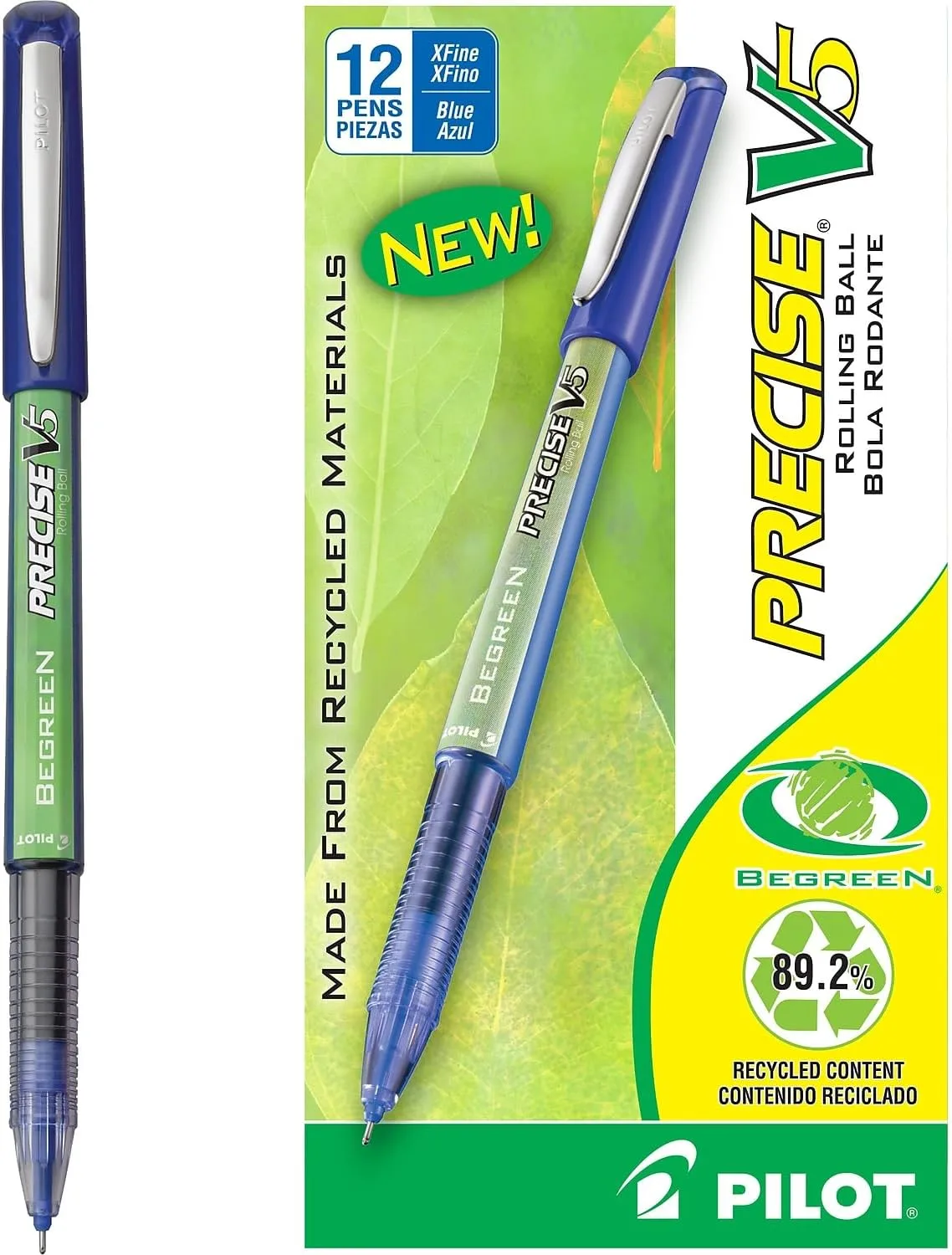 PILOT Precise V5 BeGreen Capped Rollerball Pens, Extra-Fine 0.5 mm