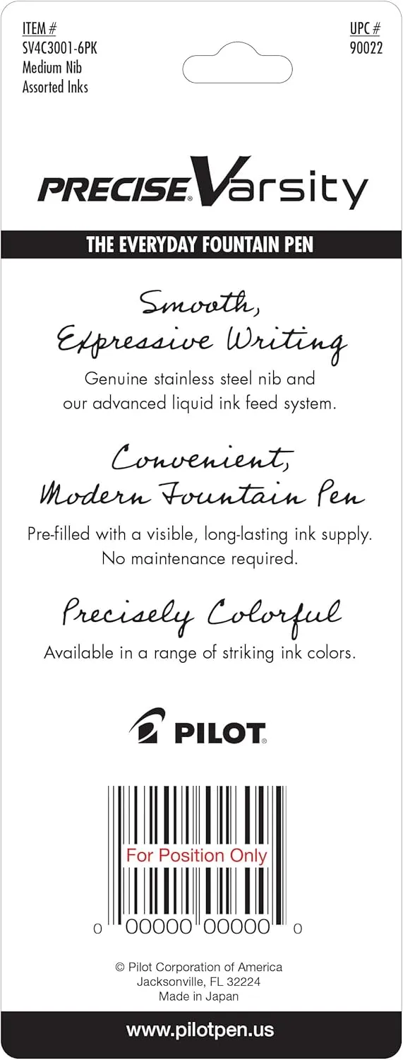 PILOT Varsity Pre-Filled Disposable Fountain Pens, Medium Stainless Steel Nib