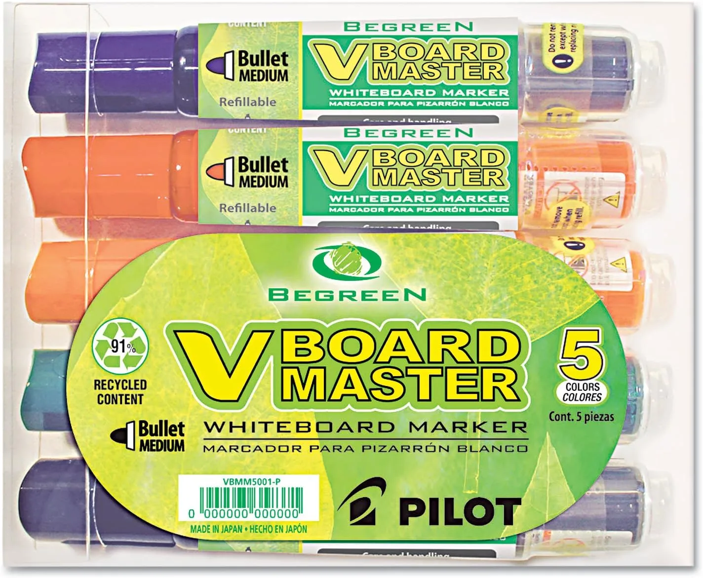 Pilot® V-Board Master BeGreen 91% Recycled Dry-Erase Markers, Chisel Point, Assorted, Pack Of 5